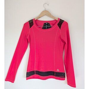 RBX Hot Pink Long Sleeve Mesh Panel Running Top Workout Shirt with Thumbholes